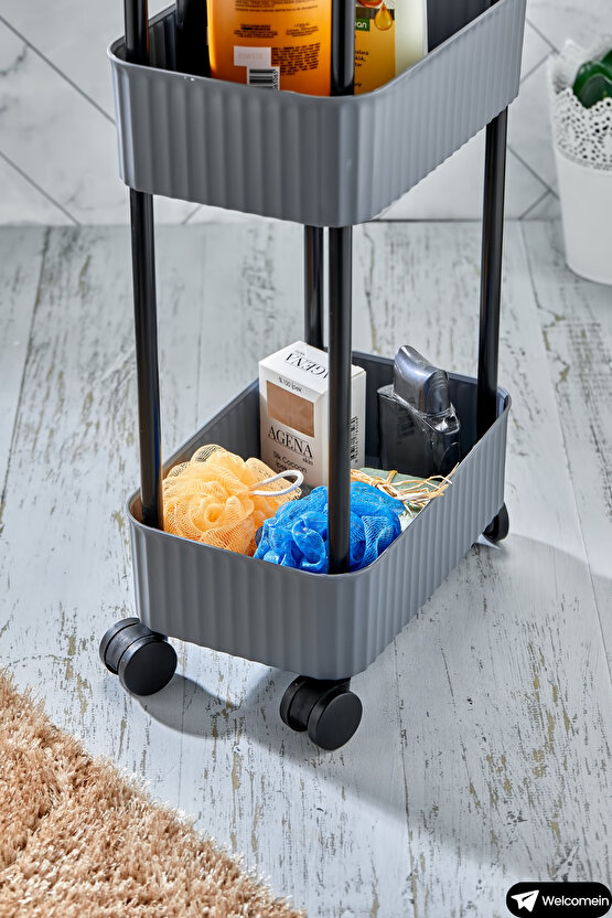 Easy 3 Katlı Çok Amaçlı Raf Banyo Ve Mutfak Organizer Düzenleyici (Tekerlekli) 3 Katlı Şık