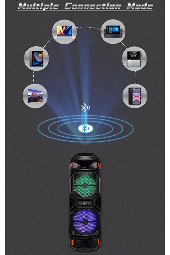 2X8 İNÇ BÜYÜK BOY TEKERLEKLİ BLUETOOTH SPEAKER ŞARJLI KABLOSUZ MİKROFONLU HOPARLÖR