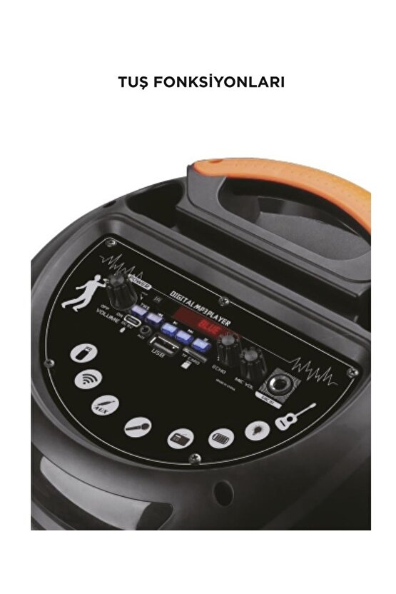 2X8 İNÇ BÜYÜK BOY TEKERLEKLİ BLUETOOTH SPEAKER ŞARJLI KABLOSUZ MİKROFONLU HOPARLÖR