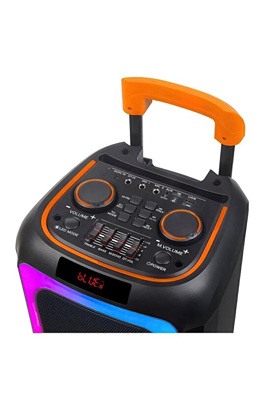 Siyah Ultra Güçlü Kaliteli Profosyonel Bt Hoparlör-(TAŞINABİLİR ANTASTİK RENKLİ IŞIKLI)