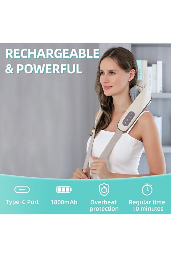 Şarjlı Ovmalı Isıtmalı Masaj Aleti Boyun Sırt Omuz Bacak Yoğurma insan Eli Masaj Hissi Veren Yastık