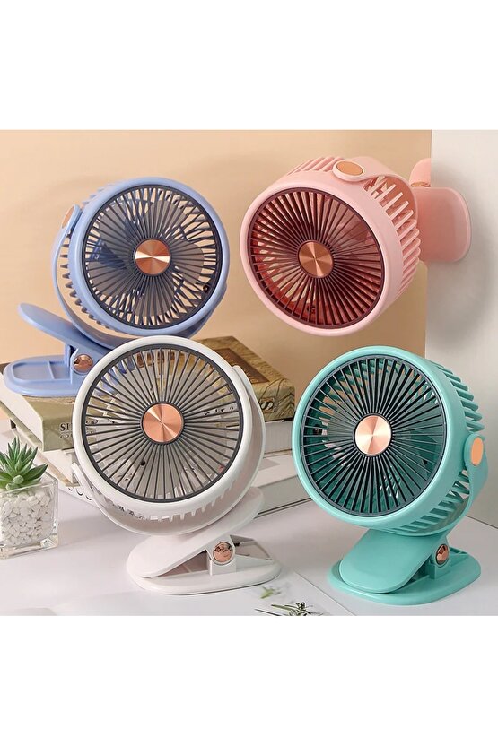 Mandallı Şarjlı Fan 3 Kademeli Taşınabilir Vantilatör Serinletici Mini Klima 360 Derece Dönen Fan