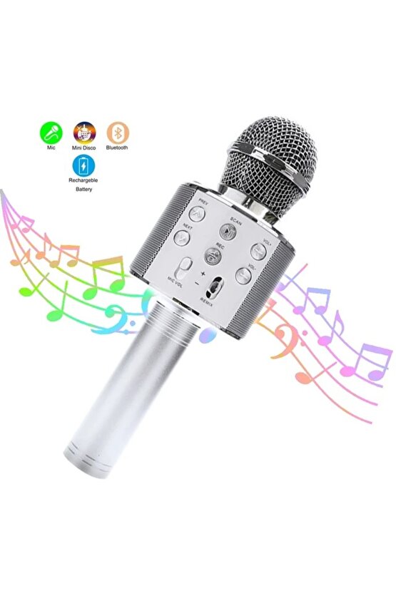 ŞARJLI KABLOSUZ KARAOKE MİKROFON BLUETOOTH HOPARLÖR SES DEĞİŞTİRME ÖZELLİKLİ SD KART USB GİRİŞLİ