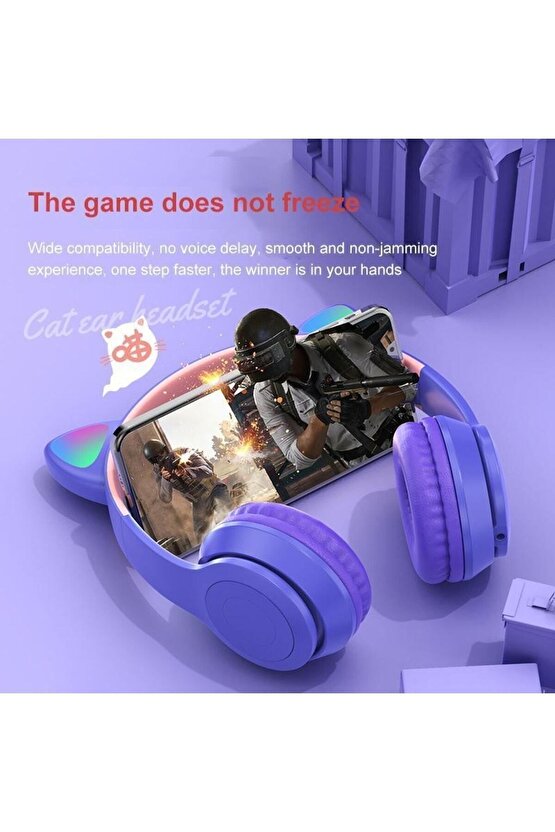 P47m Sevimli Renkli Kedi Kulak Bluetooth Kulaklık Mavi