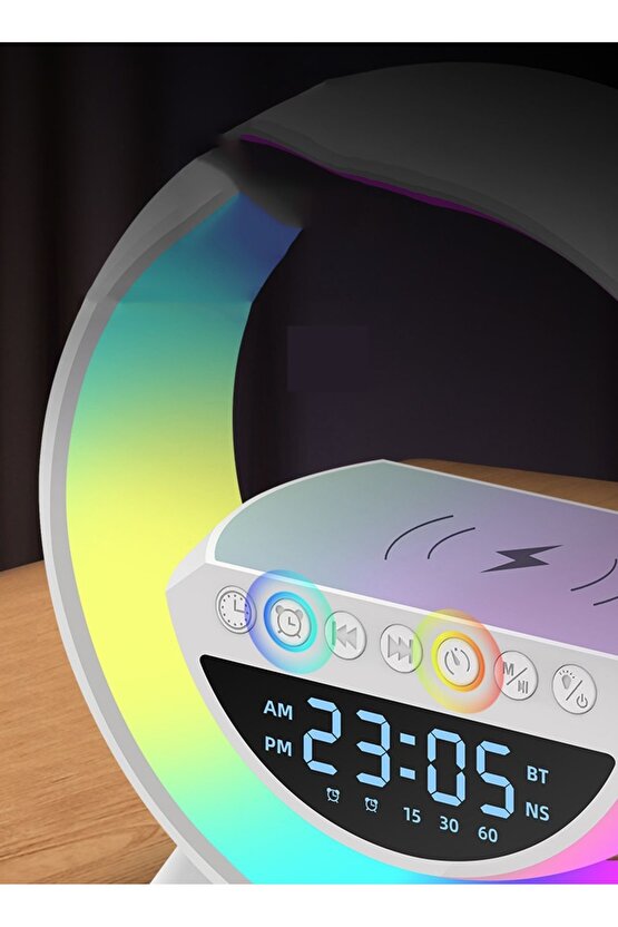 Bluetooth G Hoparlör Rgb Led Işıklı Speaker Alarm Saat Aux Usb Sd Kart Wireless Şarj
