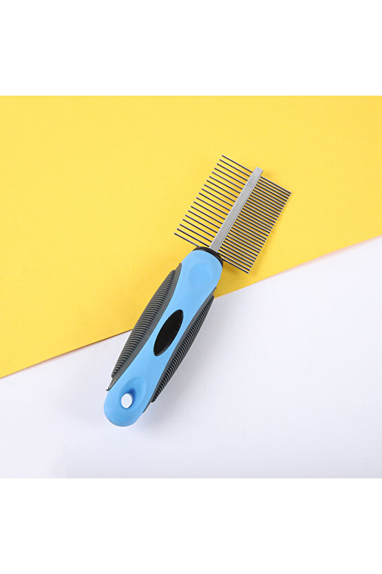 Kedi Köpek Çift Taraflı Tüy Açma Tarağı Kıtık Açıcı Bakım Tarağı Metal Mavisiyah