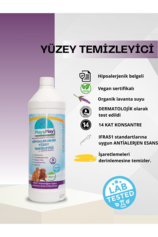 ANTİALERJEN LAVANTA ÖZLÜ KONSANTRE HİPOALERJENİK YÜZEY TEMİZLEYİCİ 1 L