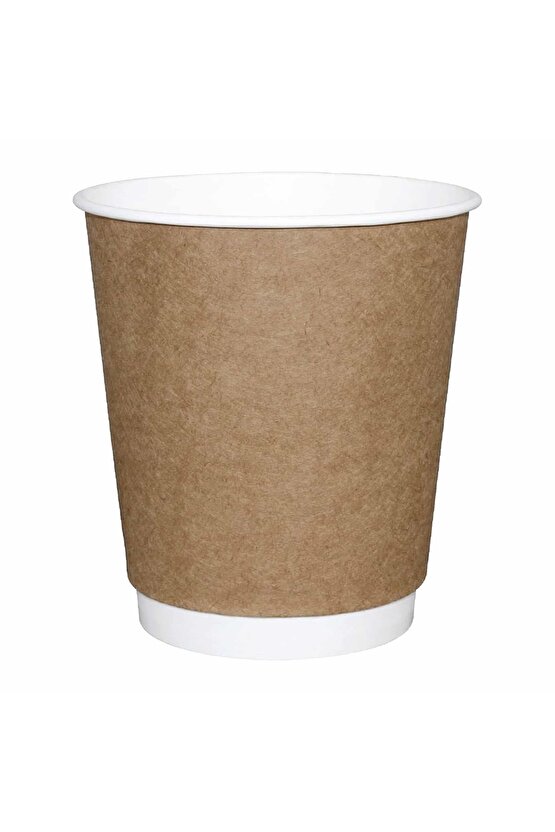 8 OZ DOUBLE WALL KRAFT GÖRÜNÜM KARTON BARDAK + SİYAH KAPAKLI 25Lİ KARIŞTIRICI (TIPAÇ) HEDİYELİ