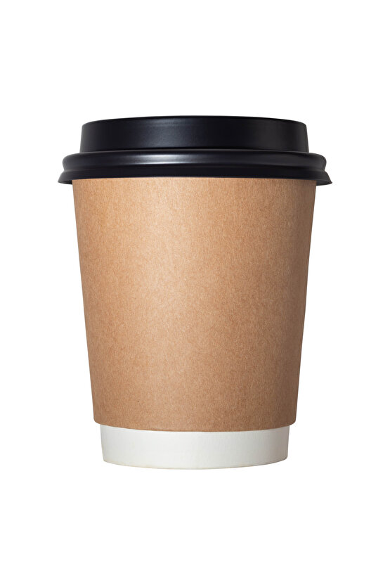 8 OZ DOUBLE WALL KRAFT GÖRÜNÜM KARTON BARDAK + SİYAH KAPAKLI 25Lİ KARIŞTIRICI (TIPAÇ) HEDİYELİ