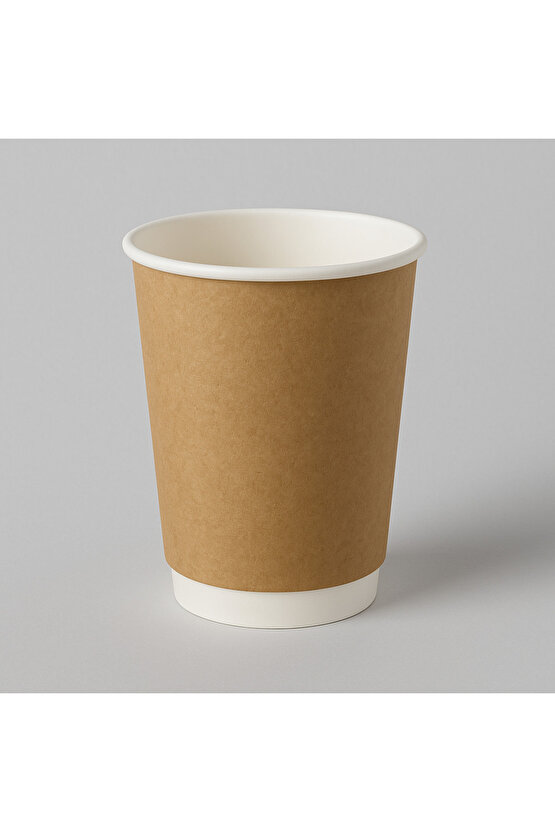 8 OZ DOUBLE WALL KRAFT GÖRÜNÜM KARTON BARDAK + SİYAH KAPAKLI 50Lİ KARIŞTIRICI (TIPAÇ) HEDİYELİ