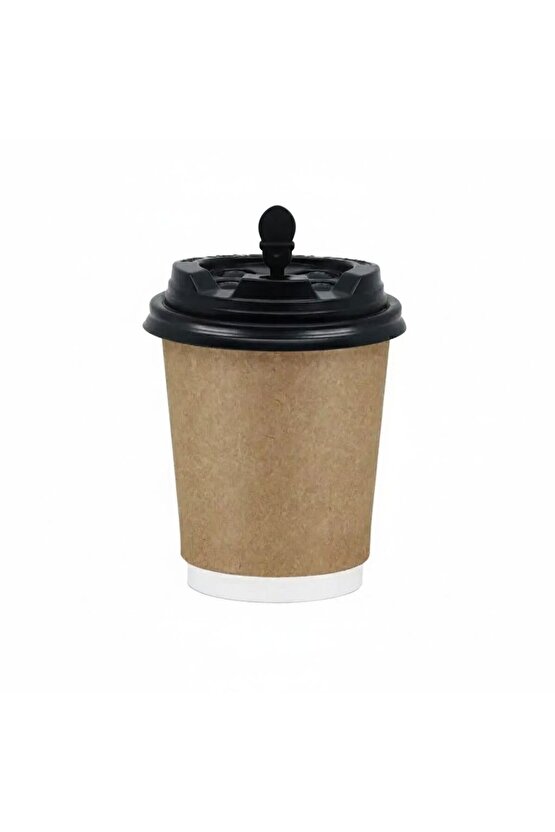 8 OZ DOUBLE WALL KRAFT GÖRÜNÜM KARTON BARDAK + SİYAH KAPAKLI 50Lİ KARIŞTIRICI (TIPAÇ) HEDİYELİ