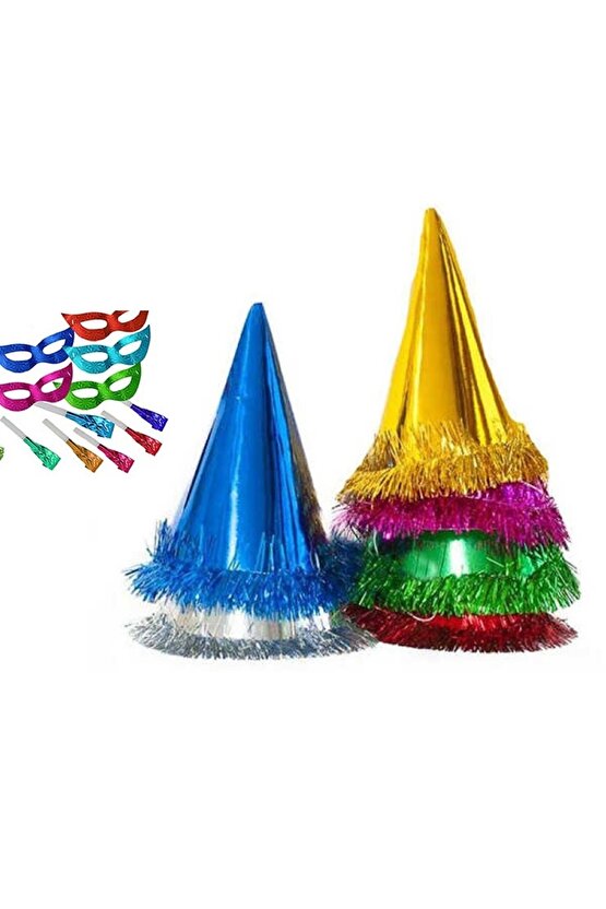 98 ADET FULL SET KATYON SET YILBAŞI PARTİ SETİ PARTİ ŞAPKASI PARTİ DÜDÜĞÜ PARTİ MASKESİ RENKLİ MODEL