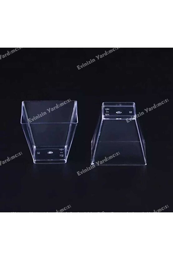 Sunumluk Magnolya & Tatlı & Cerez Plastik Kase 200 Cc Mika Kare (KUBİK) Kase 12 Kapak 12