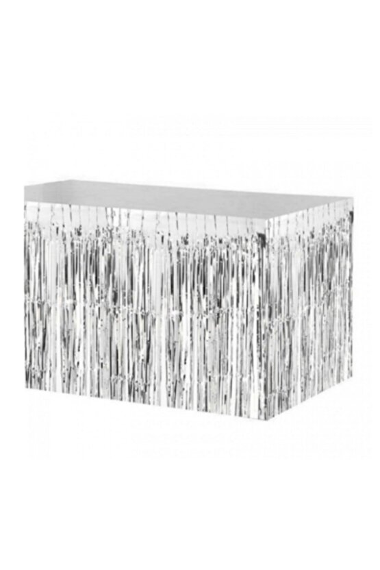 Metalik Renk Gümüş Folyo Püskül Masa Eteği (70x400cm)