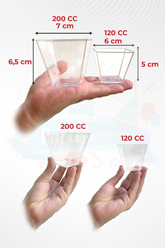 Dikkat !!! 5cm*6cm Küçük Boy Kristal Plastik Akrilik Prizma Kübik Kase 120cc 25 Adet - Kapaksız