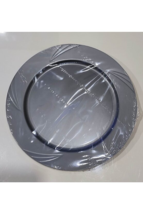 Plastik Tabak Lüks Sert Mika 22 Cm (6) Adet Gümüş Renk