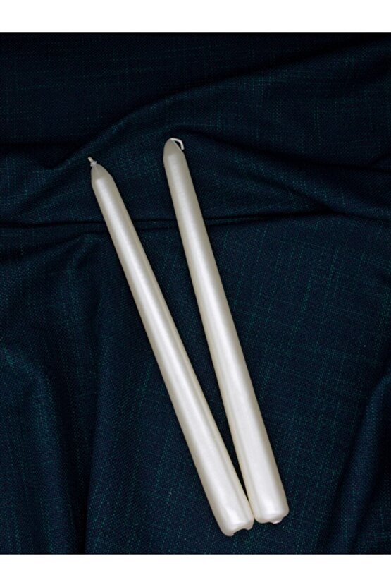 Metalik Parlak Gövde 1. Kalite 2li Paket Uzun Çubuk Konik Inci Şamdan Mumu