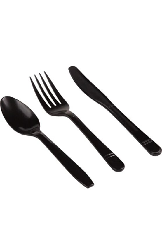 14 SÜS Siyah 50 kişilik plastik çatal bıçak kaşık