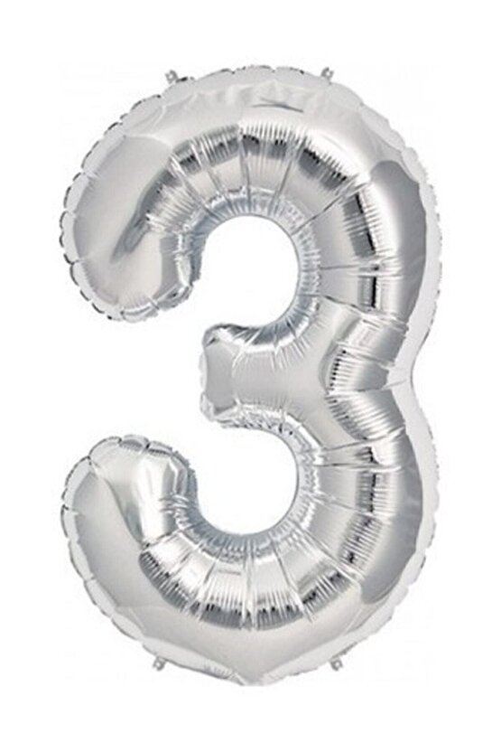 14 SÜS Gümüş Folyo Balon 3 Rakamı 100 Cm