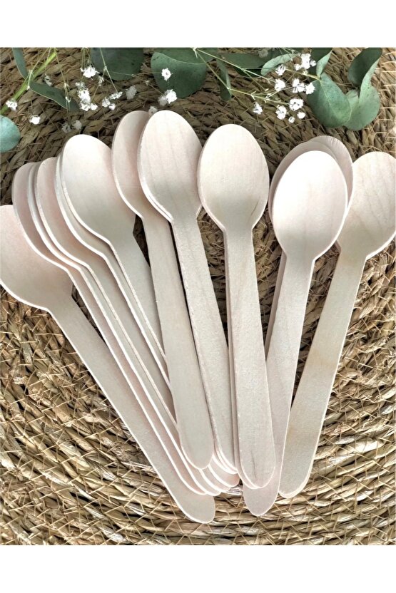 Tahta ahşap kaşık tek kullanımlık 50 adet sağlıklı kullanat