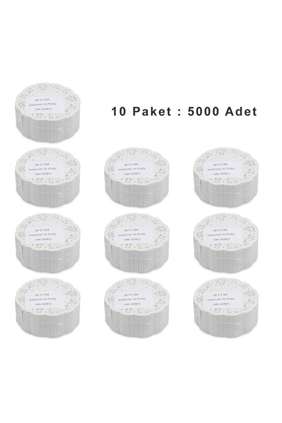 Dantel Işlemeli Kağıt Çay Bardak Tabak Altlığı - Beyaz - 9 Cm. - 500 Adetlik 10 Paket