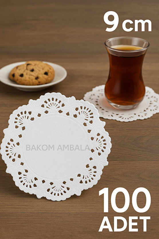 9 Cm Kağıt Dantel Çay Bardağı - Tabak - Bardak Altlığı Sunum Kağıdı ( Dole ) 100 Adet