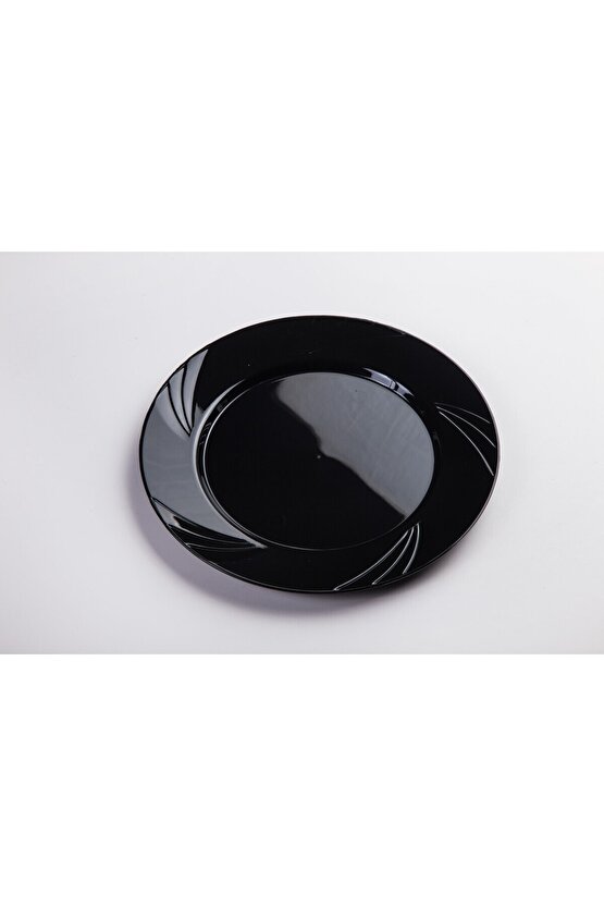 Kristal Plastik Mika Tabak Renkli 23cm 12 Adet Siyah