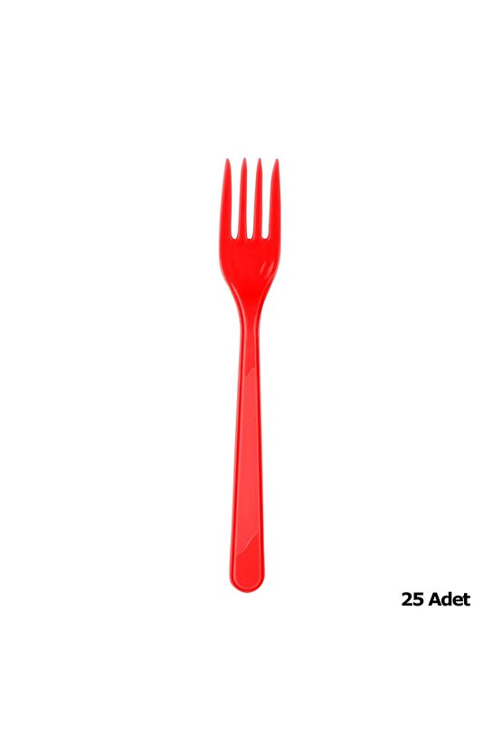 Plastik Kırmızı Renkli Lüx Parti Doğum Günü Çatal - 18 Cm. - 25 Adetlik Paket