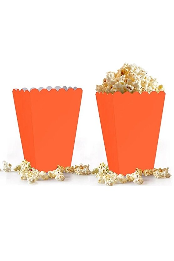 Turuncu Mısır Kutusu 8li Karton Cips Kutusu Düz Renkli 8 Adet Pop Corn Darı Kabı
