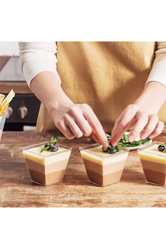 Kübik Prizma Mika Plastik Şeffaf Kapaksız Sunum Kabı 200 Cc .10.* Adet Tatlı & Meze Ve Salata Kasesi