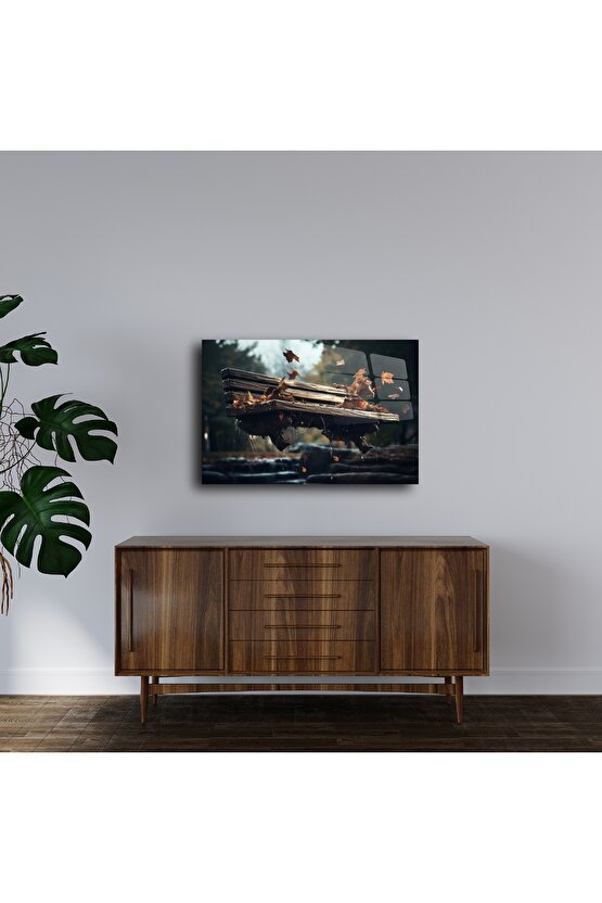 Cam Duvar Tablosu Uçan Bank ve Sonbahar Yaprakları