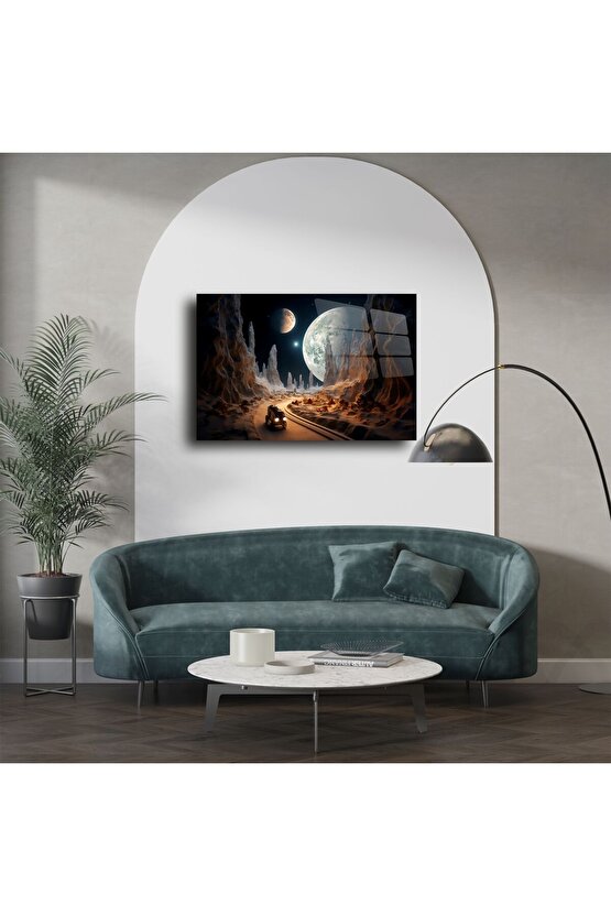 Gezegen Manzaralı Cam Tablo