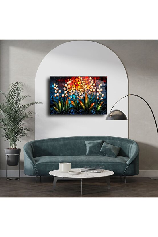 El Yapımı Renkli Cam Mozaik Lale Tablosu