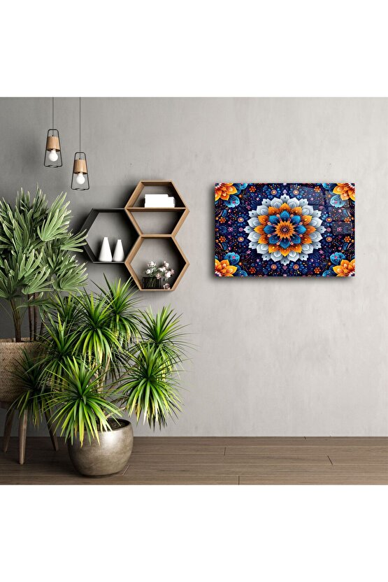 Mandala Desenli Renkli Cam Tablo