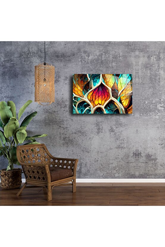 Renkli Cam Desenli Yaprak Soyut Tablo
