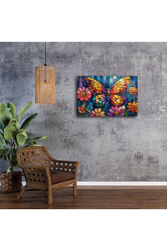 Renkli Cam Mozaik Kelebek Duvar Sanatı