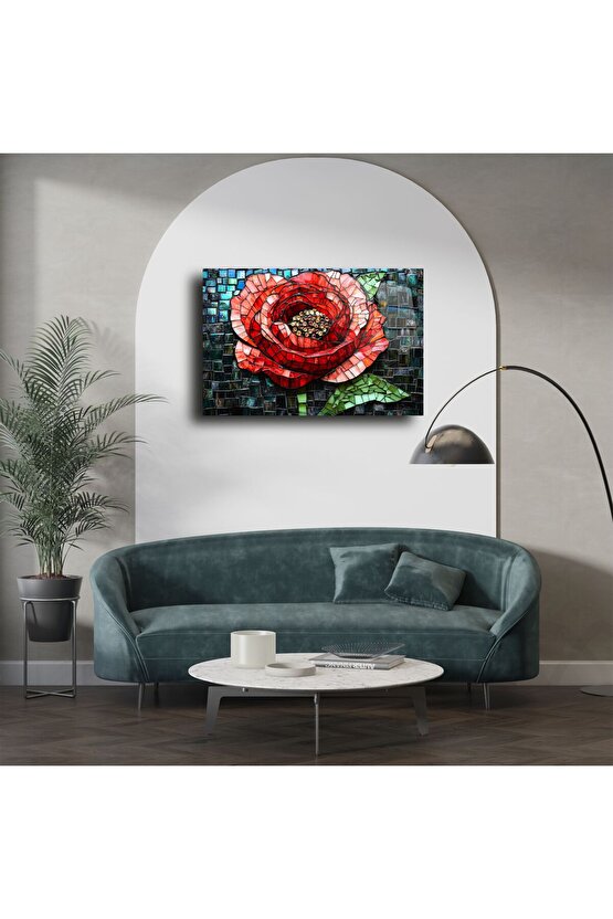 Kırmızı Gül Mozaik Cam Tablo