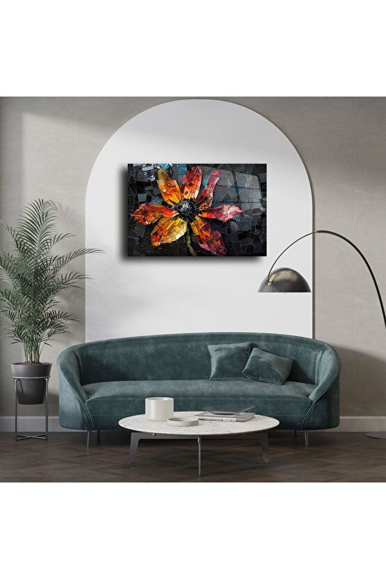 Renkli Çiçek Desenli Mozaik Cam Tablo