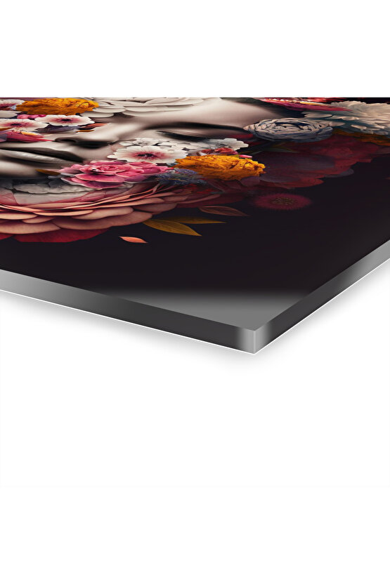 Çiçekli Kız Cam Tablo Duvar Dekoru model 2