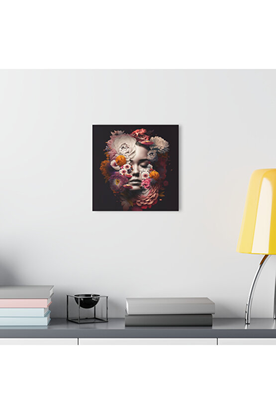 Çiçekli Kız Cam Tablo Duvar Dekoru model 2