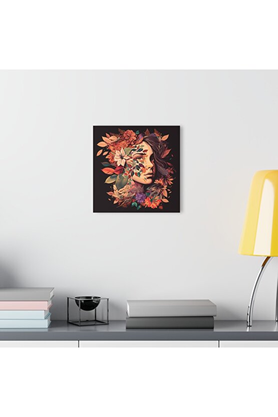 Çiçekli Kız Cam Tablo Duvar Dekoru model 1