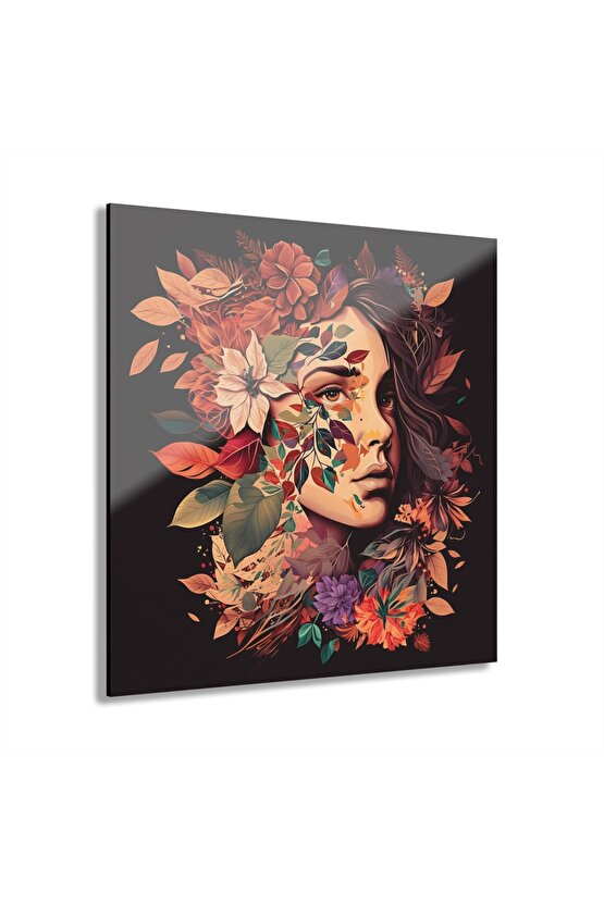 Çiçekli Kız Cam Tablo Duvar Dekoru model 1