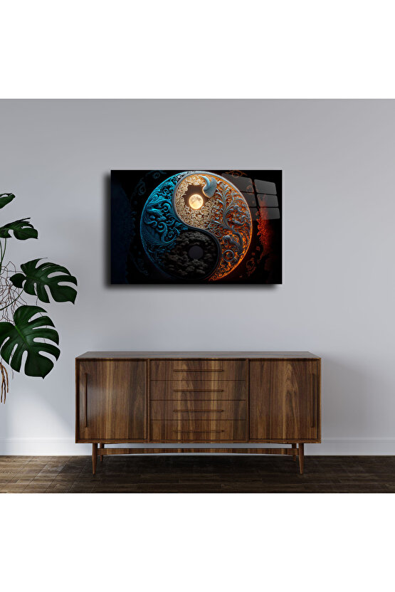 Ying Yang Enerji Cam Tablo Duvar Dekoru