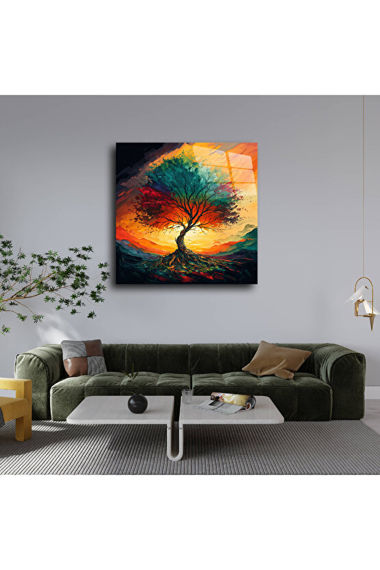 Hayat Ağacı Görseli Cam Tablo Duvar Dekoru 7