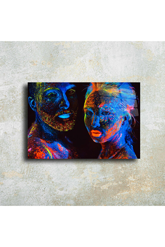 Fosfor Renkli İnsan Portreleri Cam Tablo Duvar Dekoru