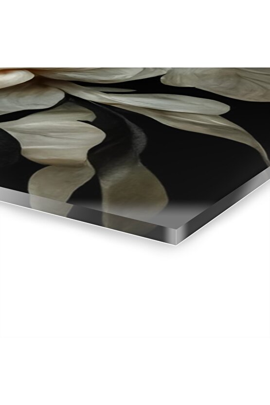 Beyaz Çiçekler Cam Tablo Duvar Dekoru