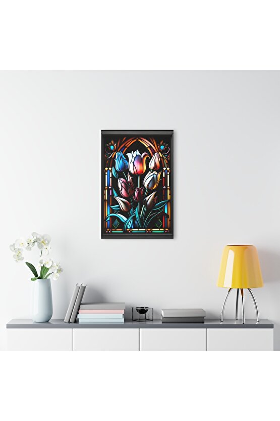 Renkli Lale Cam Tablo Duvar Dekoru
