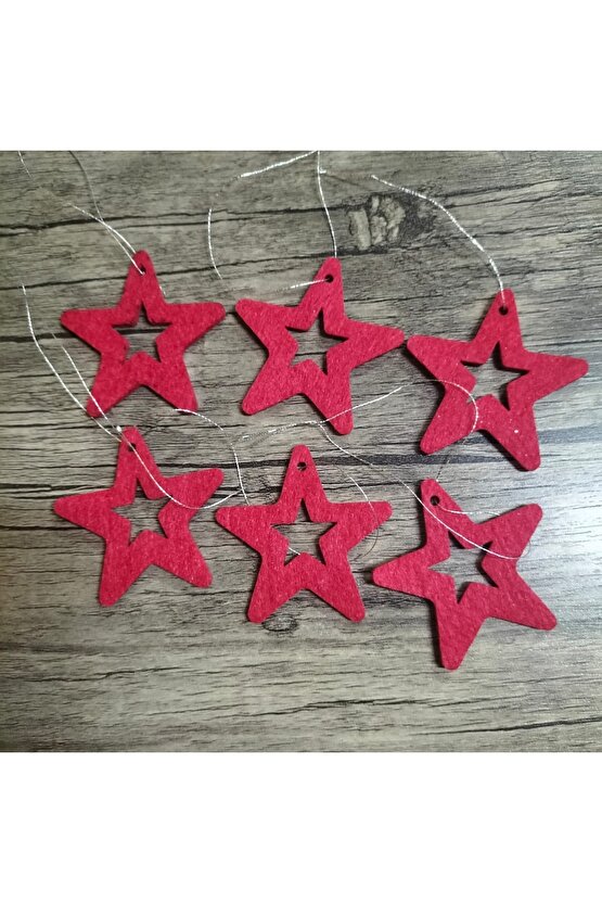 6 Cm Kırmızı Içi Boş Yıldız Keçe Yılbaşı Ağacı Ve Hediye Süsü 6 Adet