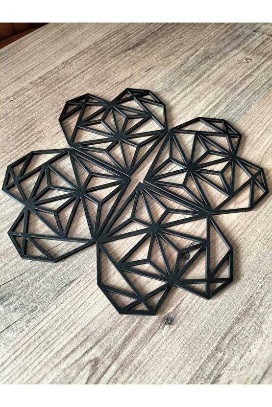 Dekoratif Kalpli Siyah Ahşap Sunumluk Bardak Altlığı 10x10cm 4 Adet