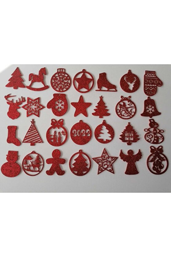 Kırmızı Eva Yılbaşı Ağacı Süsü 7,5x7,5 Cm 28li